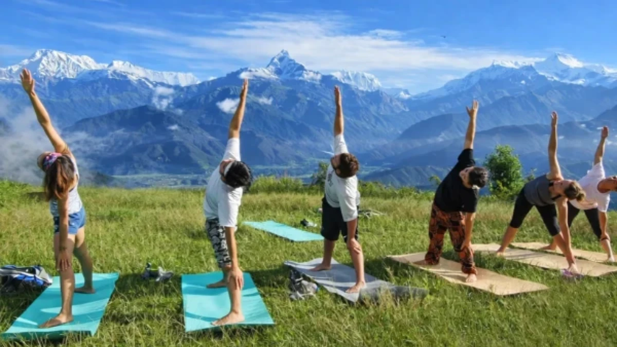 Yoga retreat with mountain view in Nepal