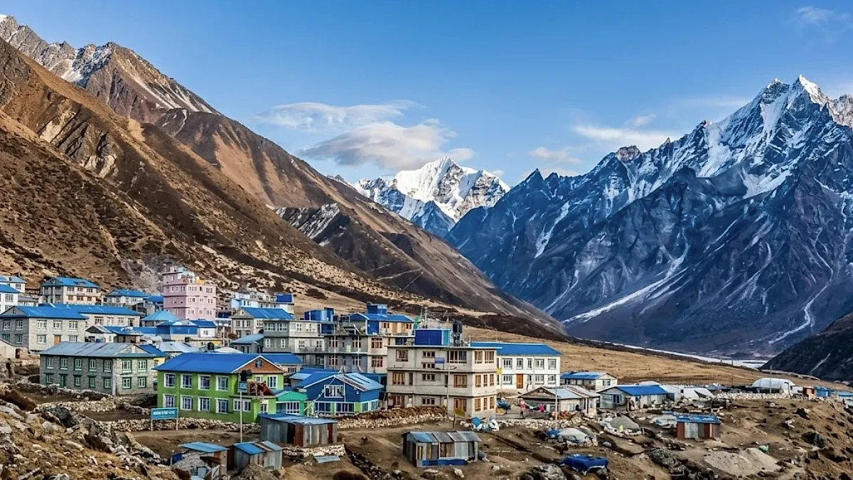 Langtang village and surrounding peaks